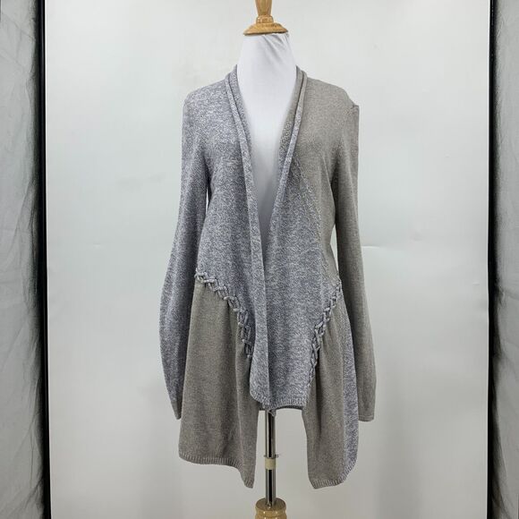 Nic + Zoe Open Front Cardigan Sweater Womens S Small Braided Trim Colorblock - Picture 2 of 11